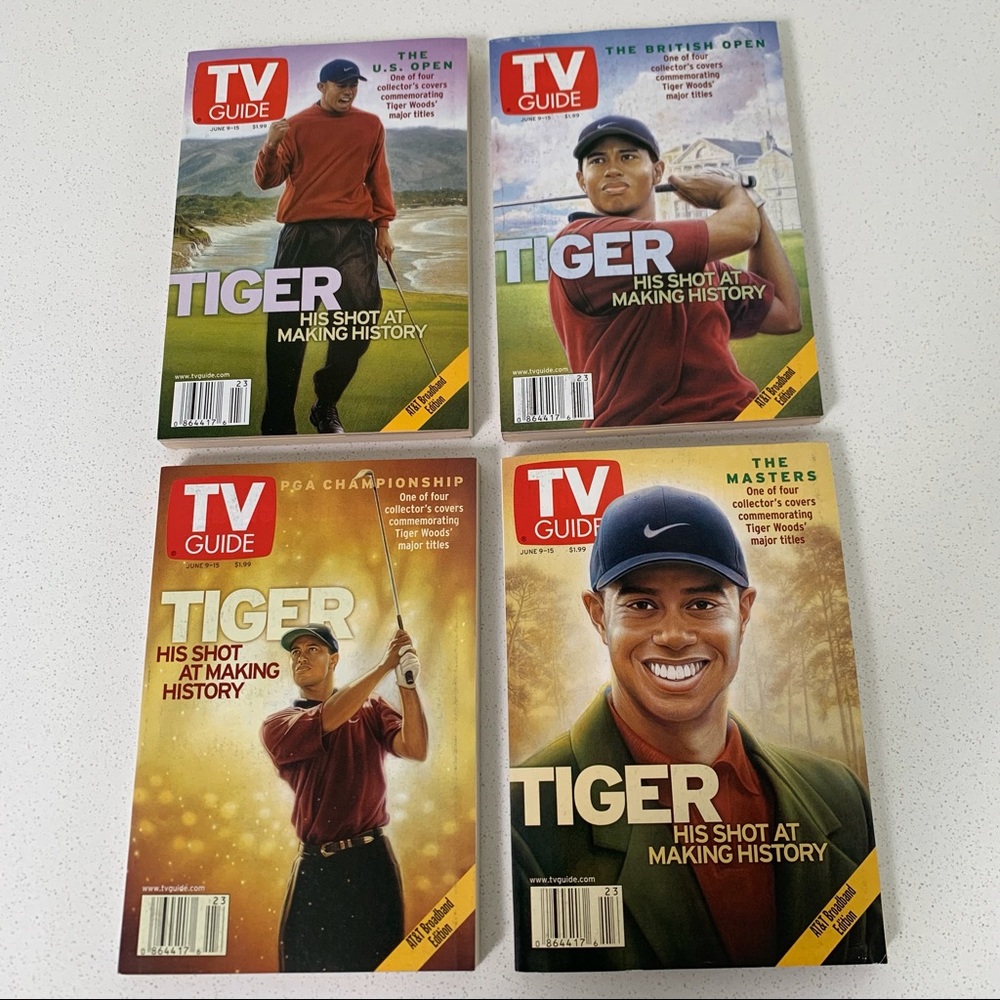 2001, Tiger Woods, TV Guide (Set of 4), No labels, Vintage